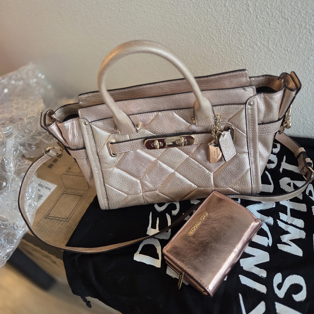 Coach Metallic Rose Satchel and Wallet Set